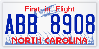 NC license plate ABB8908