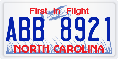 NC license plate ABB8921