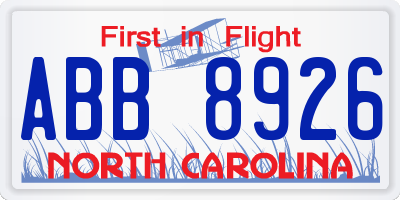 NC license plate ABB8926