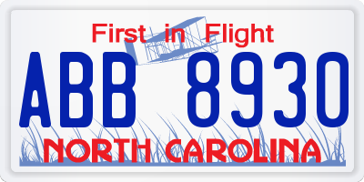 NC license plate ABB8930