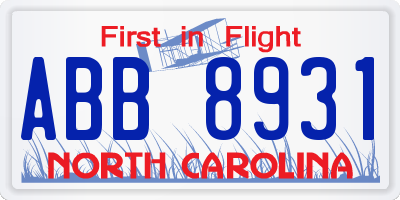 NC license plate ABB8931