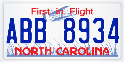 NC license plate ABB8934