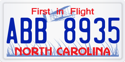 NC license plate ABB8935