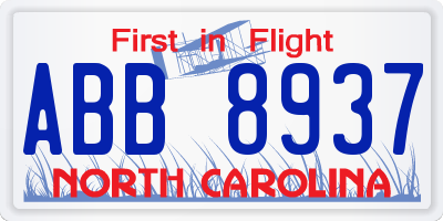 NC license plate ABB8937