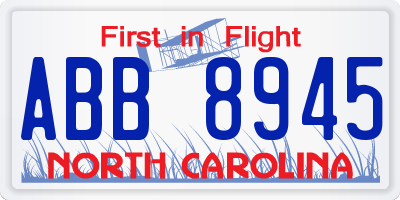 NC license plate ABB8945