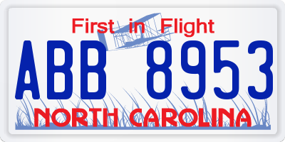 NC license plate ABB8953