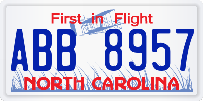 NC license plate ABB8957