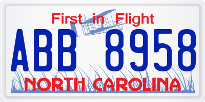 NC license plate ABB8958