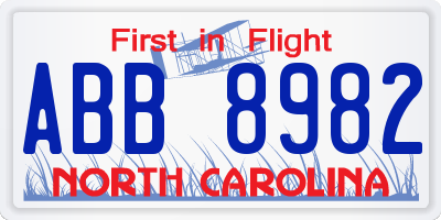NC license plate ABB8982