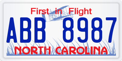 NC license plate ABB8987