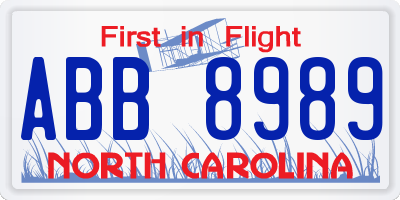 NC license plate ABB8989
