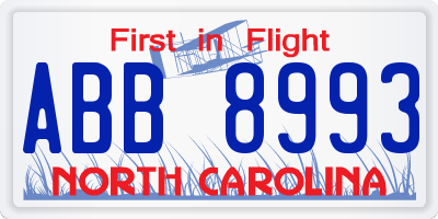 NC license plate ABB8993