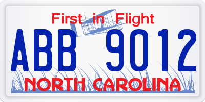 NC license plate ABB9012