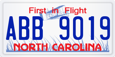 NC license plate ABB9019