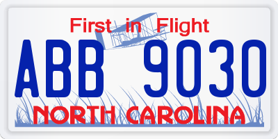 NC license plate ABB9030