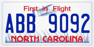 NC license plate ABB9092