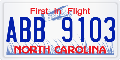 NC license plate ABB9103