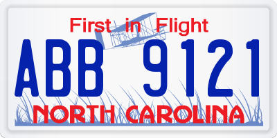 NC license plate ABB9121