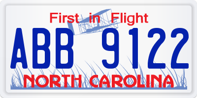NC license plate ABB9122