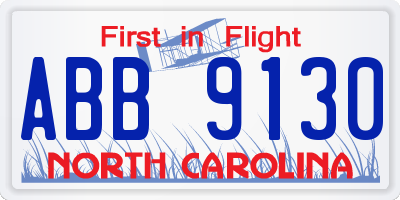 NC license plate ABB9130