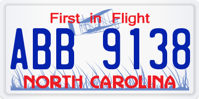 NC license plate ABB9138