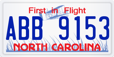NC license plate ABB9153