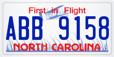NC license plate ABB9158
