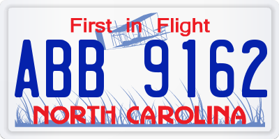 NC license plate ABB9162