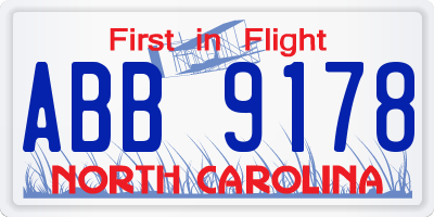 NC license plate ABB9178