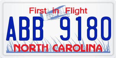 NC license plate ABB9180