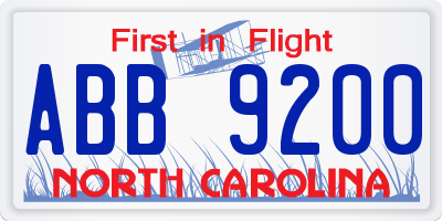 NC license plate ABB9200