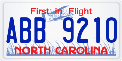NC license plate ABB9210