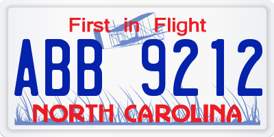 NC license plate ABB9212
