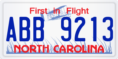 NC license plate ABB9213