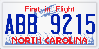 NC license plate ABB9215