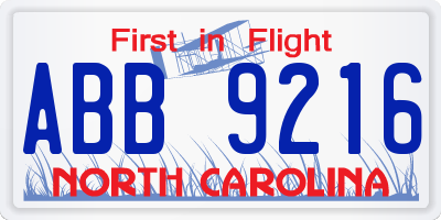 NC license plate ABB9216