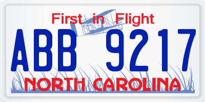 NC license plate ABB9217