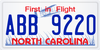 NC license plate ABB9220