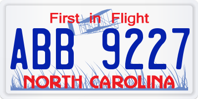 NC license plate ABB9227