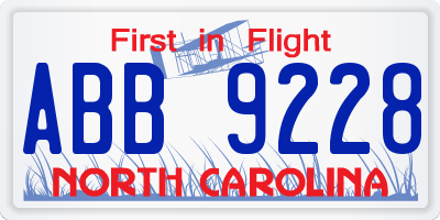 NC license plate ABB9228