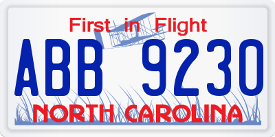 NC license plate ABB9230