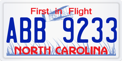 NC license plate ABB9233
