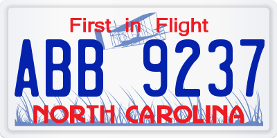 NC license plate ABB9237