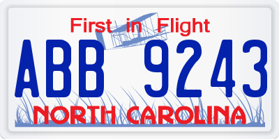NC license plate ABB9243