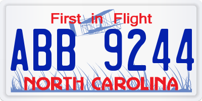 NC license plate ABB9244
