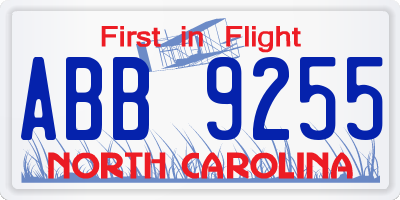 NC license plate ABB9255