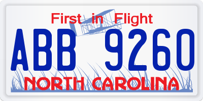NC license plate ABB9260