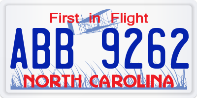 NC license plate ABB9262