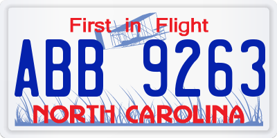 NC license plate ABB9263