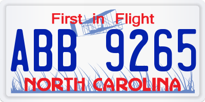 NC license plate ABB9265